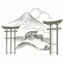 torii gate with mt Fuji and Shinto shrine  minimalistic tattoo design tattoo design idea
