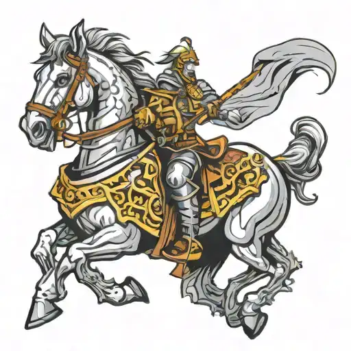 Undead paladin knight on undead horse galloping tattoo design idea