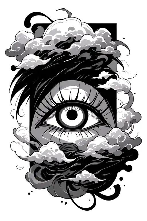 sasuke mangekyo sharingan eye from naruto with clouds for arm sleeve tattoo design idea