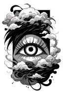 sasuke mangekyo sharingan eye from naruto with clouds for arm sleeve tattoo design idea