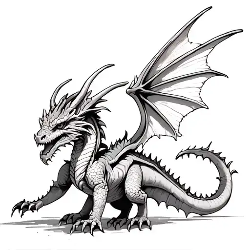 Cave, a poisonous dragon with fantasy wings tattoo design idea