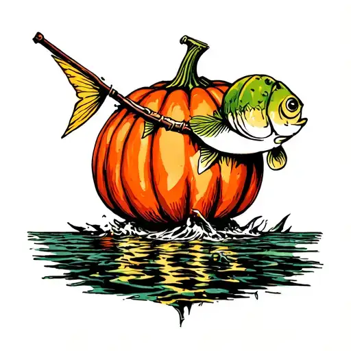 pumpkin fishing tattoo design idea