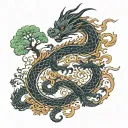 dragon wrapping around the tree of life, back tattoo tattoo design idea