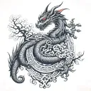 dragon wrapping around the tree of life, back tattoo tattoo design idea