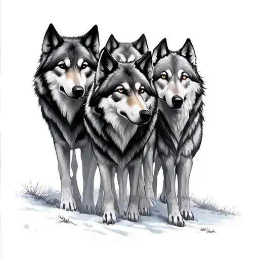 5 wolves in a pack tattoo design idea