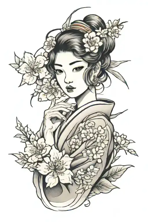 japan girl with sakura tattoo design idea