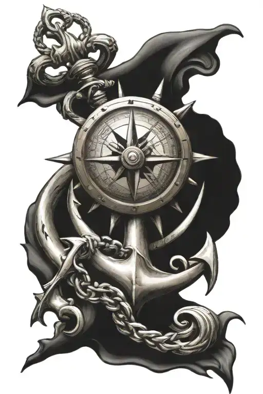 storm sea anchor compass tattoo design idea