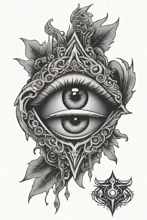 cyber sigilism eye inside of a heart tattoo design idea