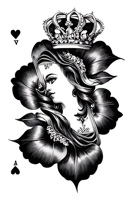 Black Queen Of Hearts characters hidden within its petals tattoo design idea