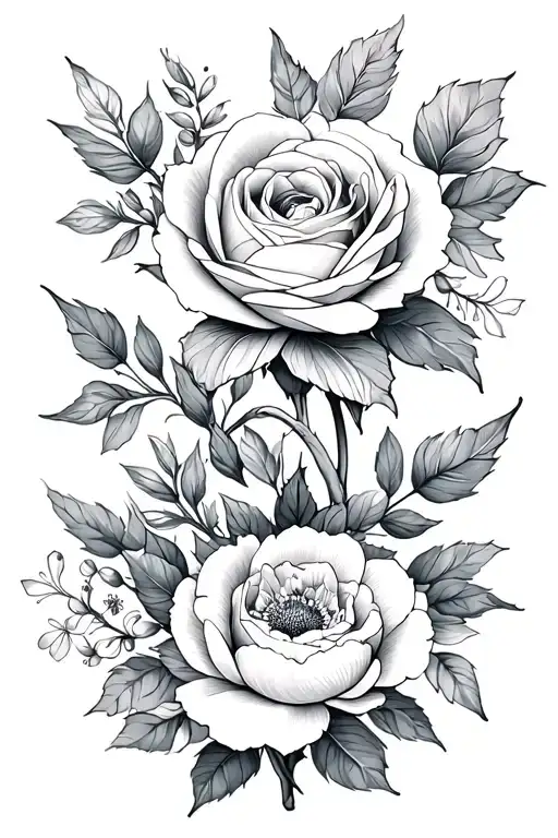 floral tattoo design une Rose et 2peony and other flowers tattoo design idea