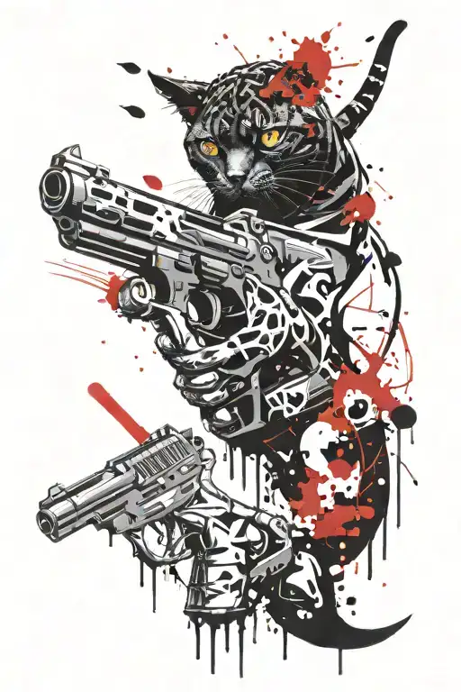 cat dinosaurs gun shooting tattoo design idea