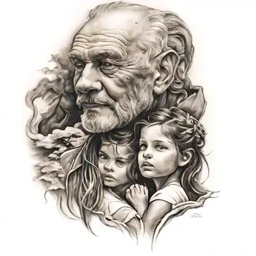 father and 2 daughter tattoo design idea