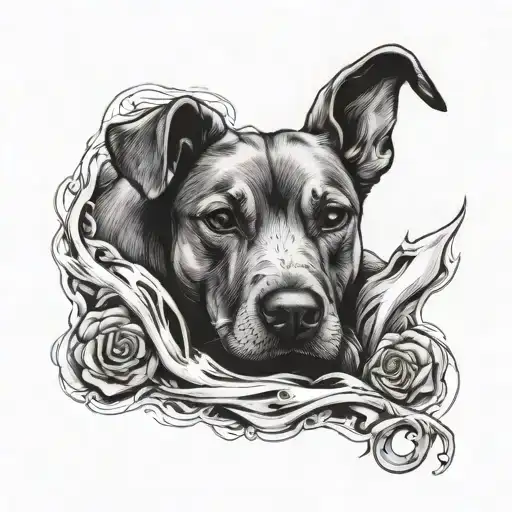memory dead dog tattoo design idea