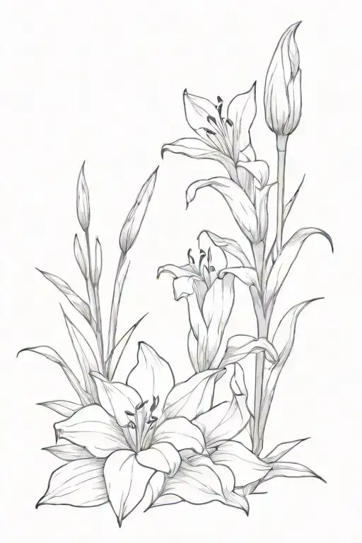 gladiolus and violets flowers tattoo design idea