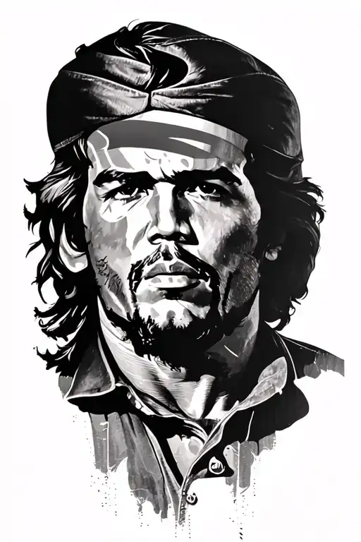 Realistic healed black-and-grey forearm tattoo of Che Guevara in artistic realism style, portrait facing outward with  tattoo design idea