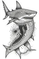 shark with skull tattoo design idea