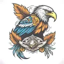 feather and eagles tattoo design idea