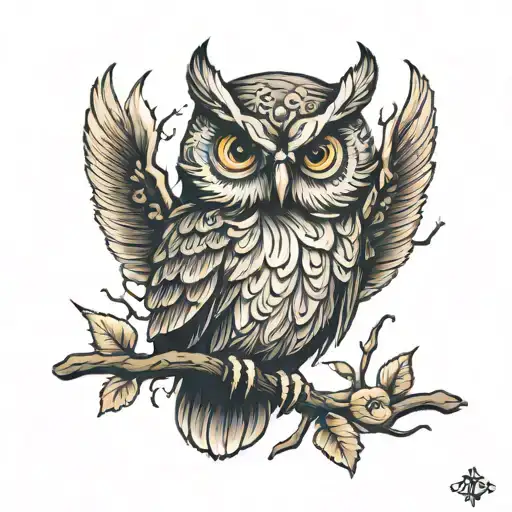 owl sitting on a branch tattoo design idea