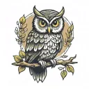 owl sitting on a branch tattoo design idea