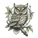 owl sitting on a branch tattoo design idea