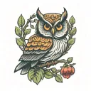 owl sitting on a branch tattoo design idea