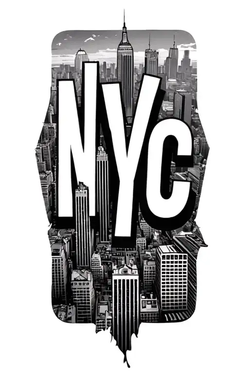 "NYC" "NYC" New York skyline in the background tattoo design idea