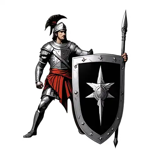 roman soldier holding shield tattoo design idea