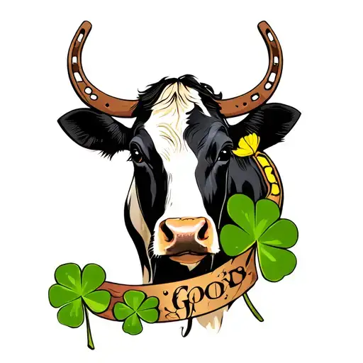 God's cow, four -leaf clover, horseshoe tattoo design idea