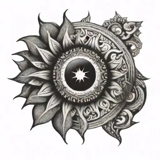 An intricate mandala design incorporating elements of the sun and moon tattoo design idea