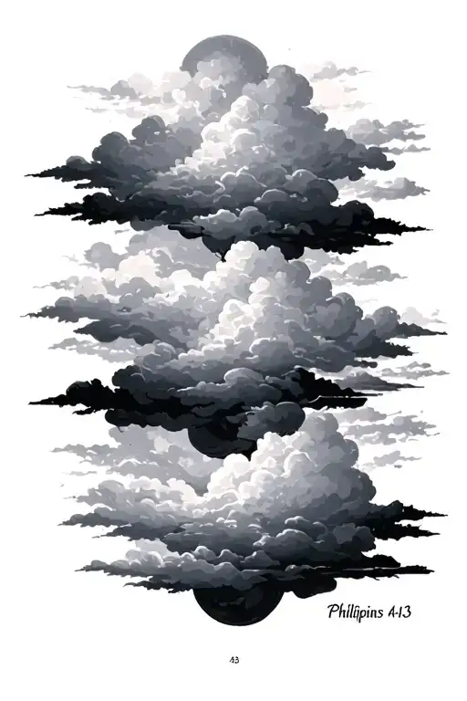Bible verse Philippians 4:13 With clouds floating gracefully tattoo design idea