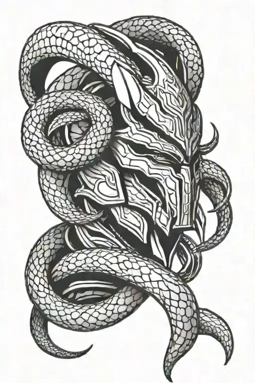 Loki snakes symbol wrapped around his helmet tattoo design idea