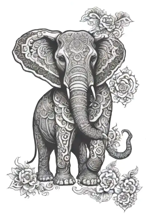 diamond shaped elephant mandala for sternum down to belly with elephant face and trunk only tattoo design idea