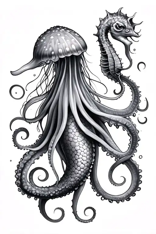 mermaid octopus jellyfish seahorse tattoo design idea