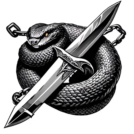 A coiled snake, ready to strike, wrapped around a dagger or broken chain—symbolizing those who would try to bring you do tattoo design idea