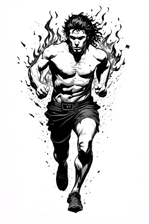 burn survivor strength running man tattoo design idea