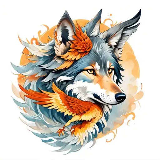 Feminine Wolf With Phoenix Tattoo inspired tattoo featuring tattoo design idea