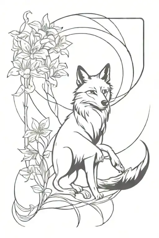 black spider lily, wolf and fox sorcerer tattoo design idea