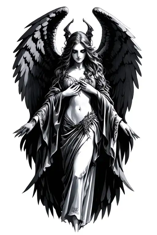 dark gothic cybersigilism angel tattoo design idea