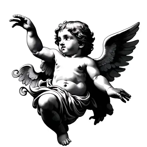 Cherub reaching up with one arm tattoo design idea
