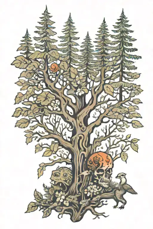 forest with hidden creatures tattoo design idea