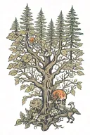 forest with hidden creatures tattoo design idea