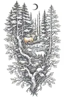 forest with hidden creatures tattoo design idea