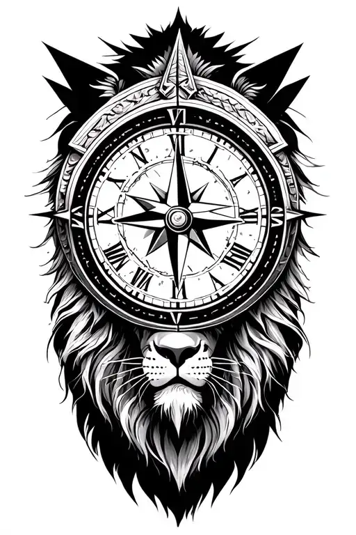 spartan warrior, lion, compass, roman clock tattoo design idea