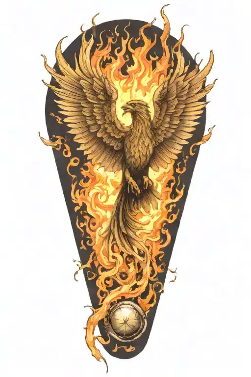 phoenix rising in flames carrying weights tattoo design idea