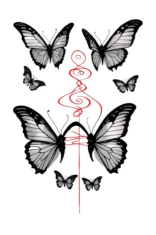 silver butterflies with a red string of fate tattoo design idea