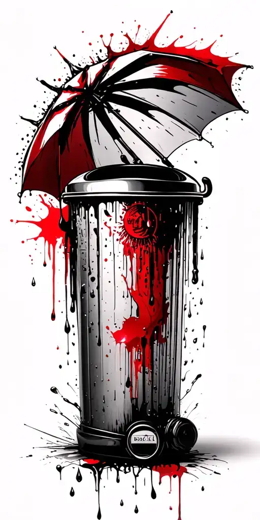 sun melting into small drops on top of an umbrella tattoo design idea