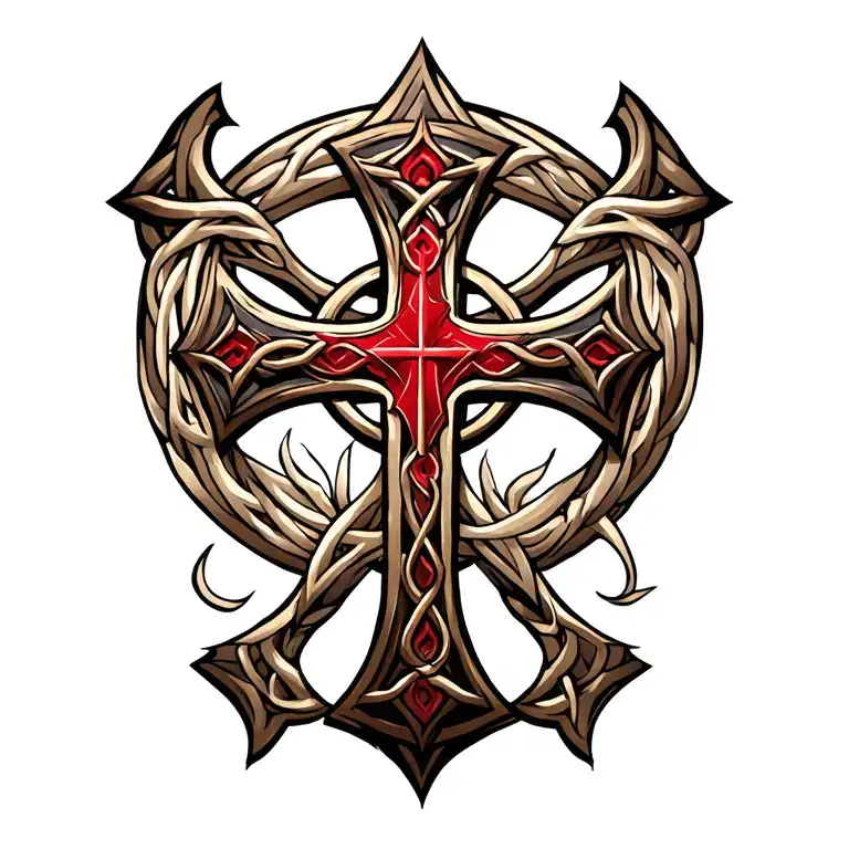 celtic cross tattoo with  battlefield of knights templar in front tattoo design idea