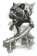 Black Panther and Bridge with river flowing tattoo design idea