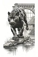 Black Panther and Bridge with river flowing tattoo design idea