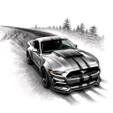 mustang gt going around a sharp corner fast. in the smoky mountains called the dragons tail tattoo design idea